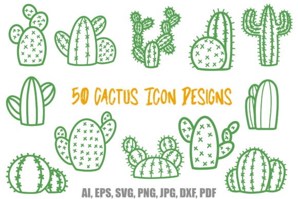 50 Cactus Icon Logo SVG Design Stickers for Creative Projects