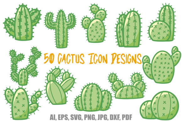 50 Green Cactus Icons for Local Business Branding & Packaging