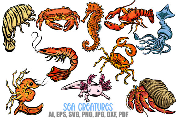 Cartoon Sea Creatures Graphics: A Versatile Illustration Set for Content Creators