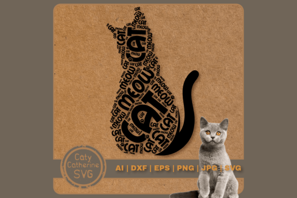 Cat Silhouette Word Art SVG for Crafts and Website Design