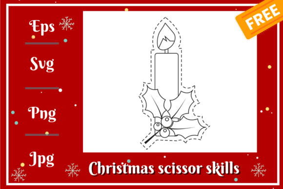 Christmas Candle Scissors Skills: A Festive Graphic Design Asset for Coloring Pages Amp and Crafters
