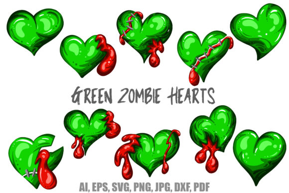 Green Zombie Hearts Halloween Valentines: A Versatile Graphic Design Asset for Seasonal Branding